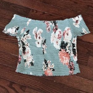 Teal floral crop top
